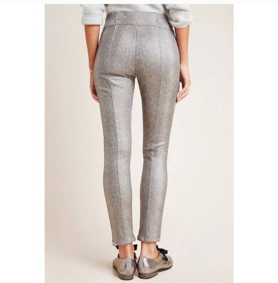 Anthropologie Metallic Snakeskin Moto Metallic Scuba Leggings Pants Size 29 - Picture 3 of 12